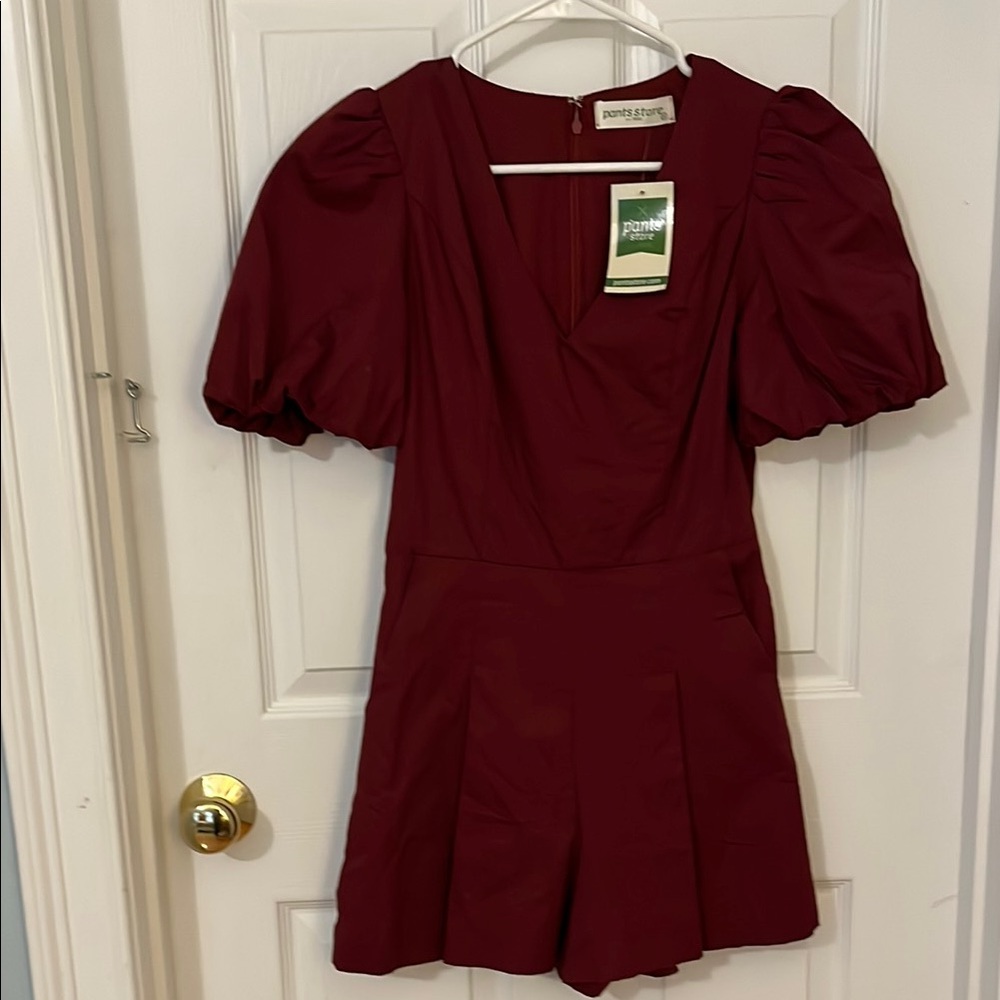 Burgundy Puff Sleeve Romper